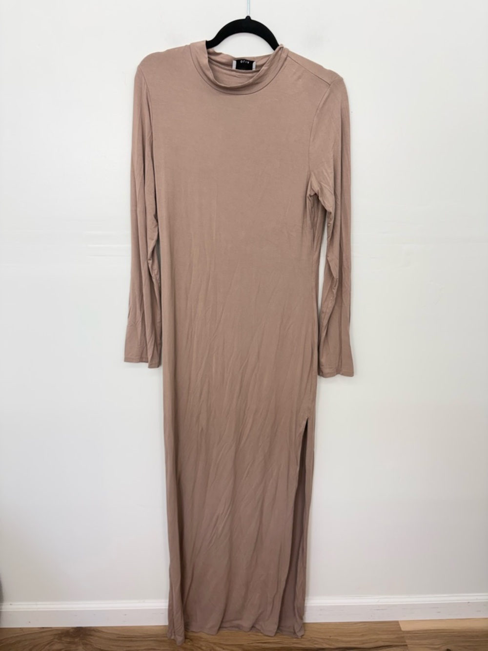 Olia Tan Long Sleeve Maxi Dress with Side Slit D16